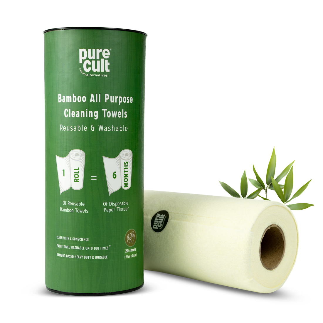 Bamboo Reusable All-Purpose Towel Can | 20 sheets | Can Packing