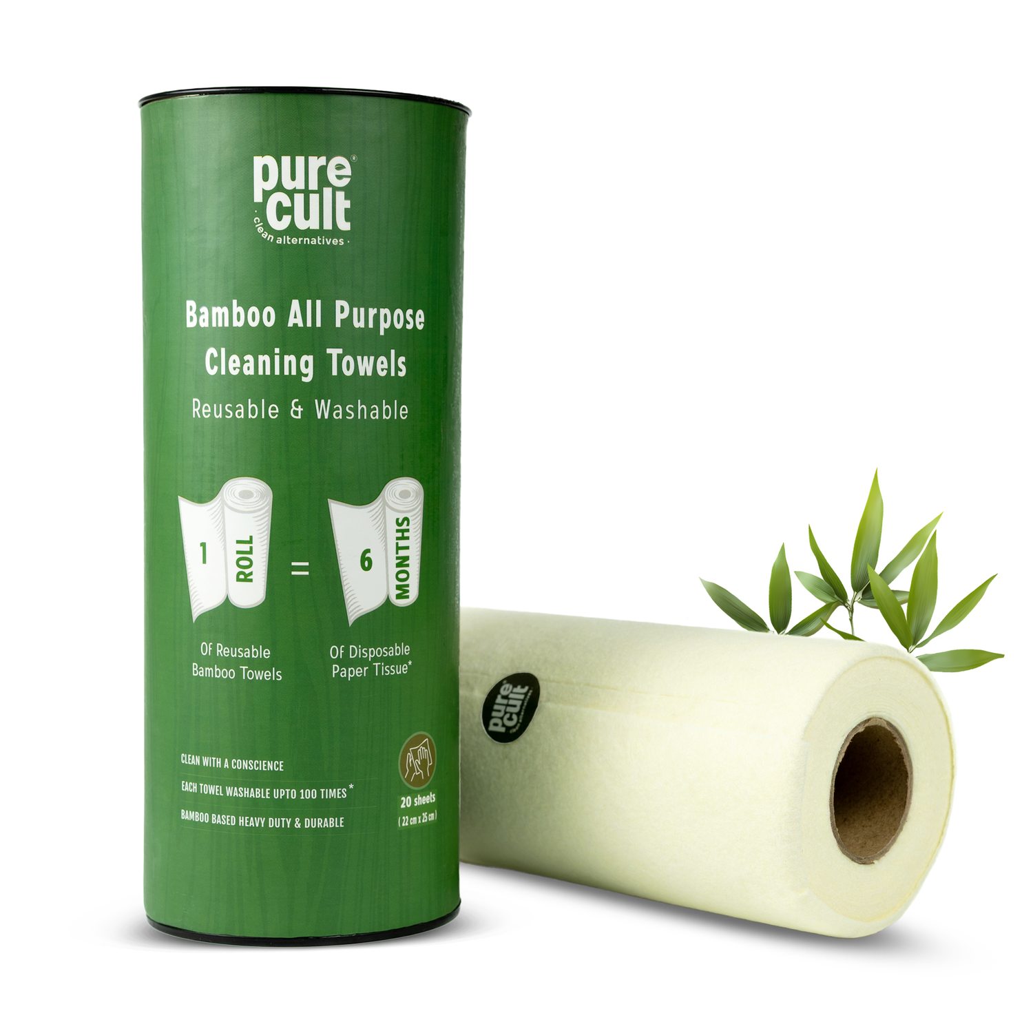 Bamboo Reusable All-Purpose Towel Can | 20 sheets | Can Packing