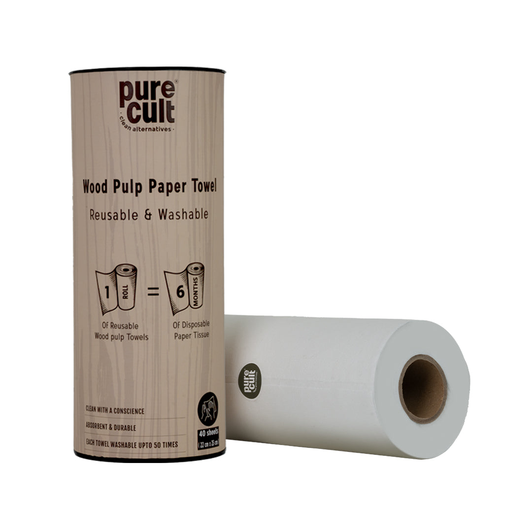 PureCult Wood Pulp Reusable All-Purpose Towels | Reusable and Washable | 40 sheets | Equal to 6 months of Paper Napkins (Can Packing)