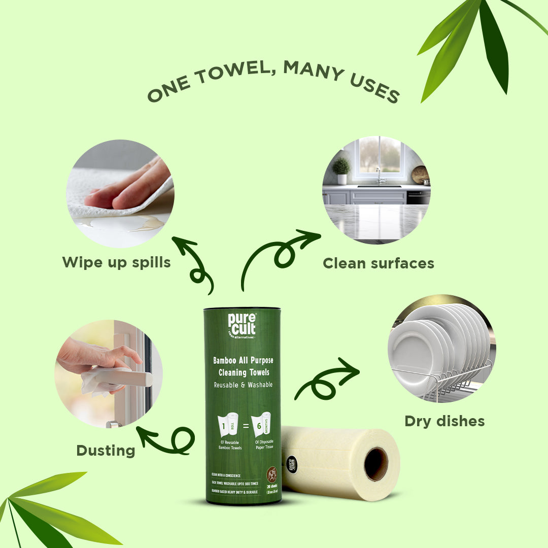 PureCult Bamboo Reusable All-Purpose Towel Can | 20 sheets | Equal to 6 months of Paper Napkins (Can Packing)