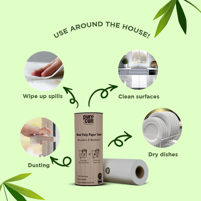 PureCult Wood Pulp Paper Towels | Reusable and Washable | Eco-friendly and Reusable | 40 sheets | Equal to 6 months of Paper Napkins