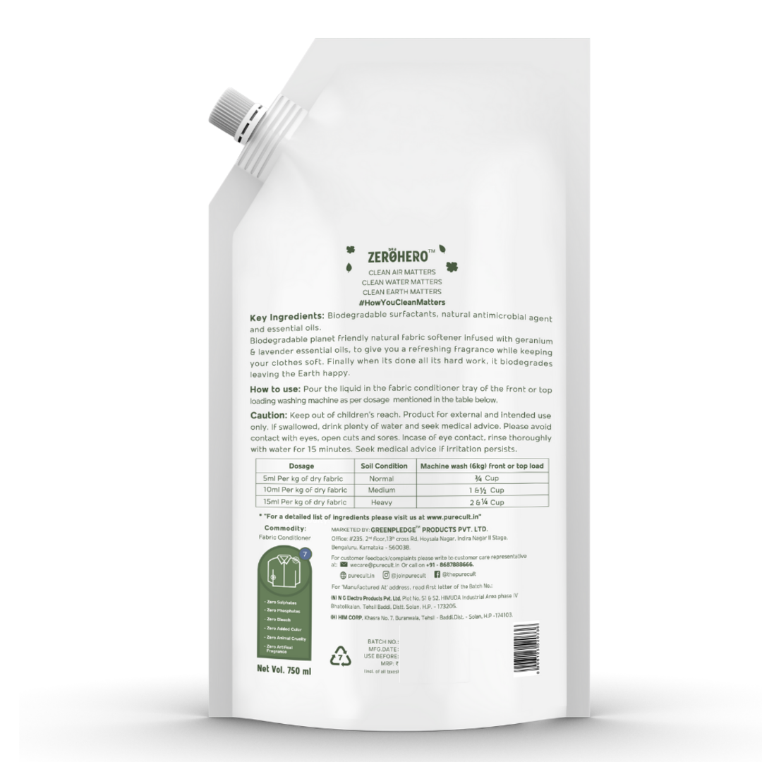Fabric Conditioner With Geranium &amp; Lavender Essential Oil – Refill Pack 750ml