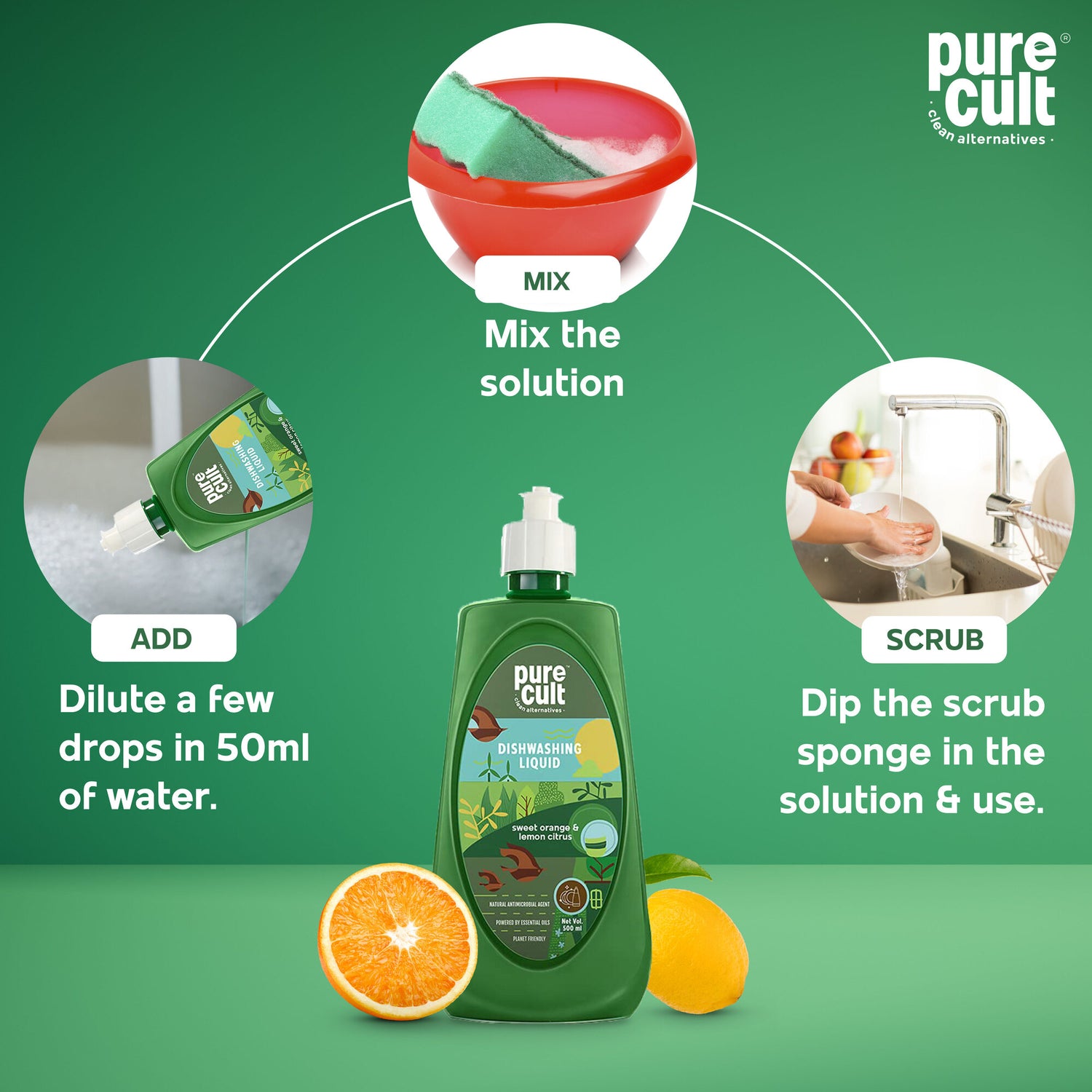 Dishwashing Liquid (Pack Of 2) With Sweet Orange &amp; Lemon Essential Oil - 750ml Each