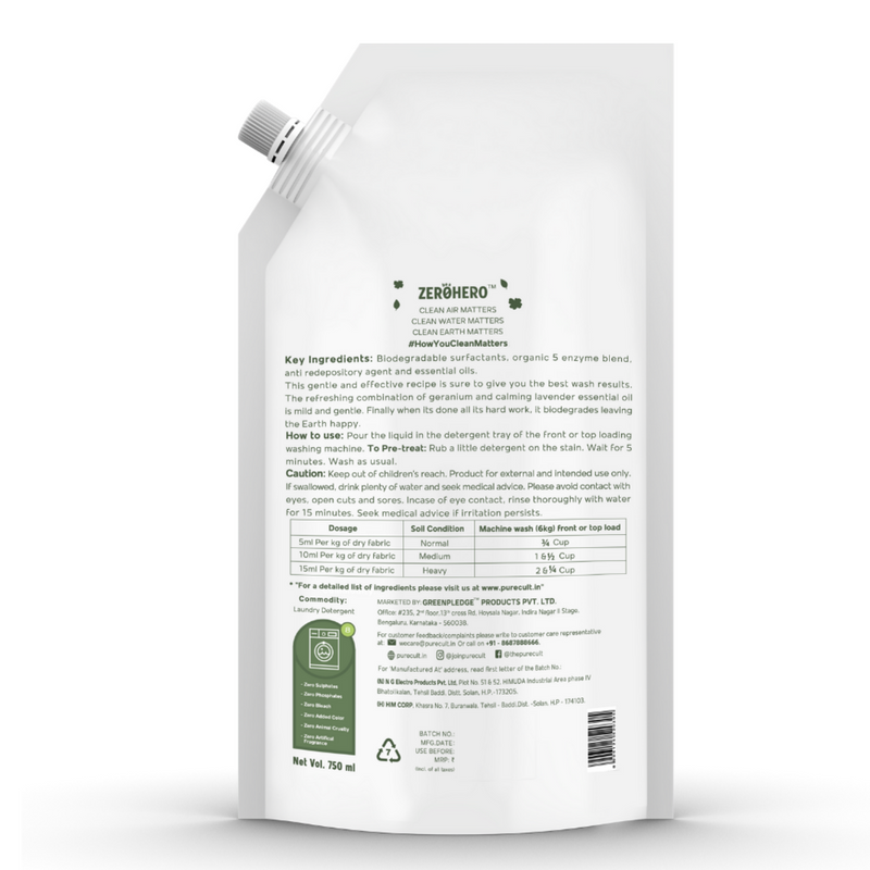 Laundry Detergent With Geranium & Lavender Essential Oil  – Refill Pack 750ml
